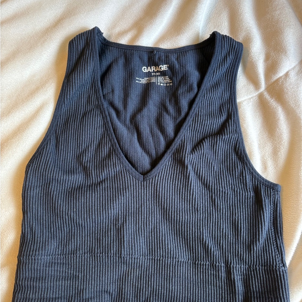 Garage Blue Ribbed Fitted Tank Top